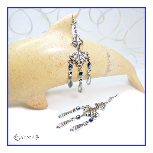 Piéce unique - boucles d'oreilles renaissance "antinéa" rares chandeliers en laiton de très haute qualité plaqué argent (#bo430)