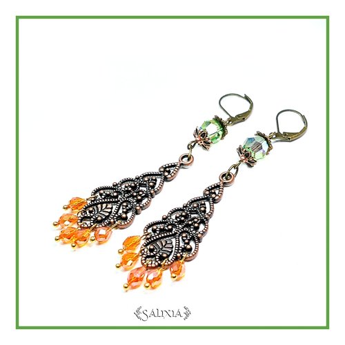 Boucles d'oreilles bohème chic cuivre et cristal dormeuses ou crochets au choix (#bo439)