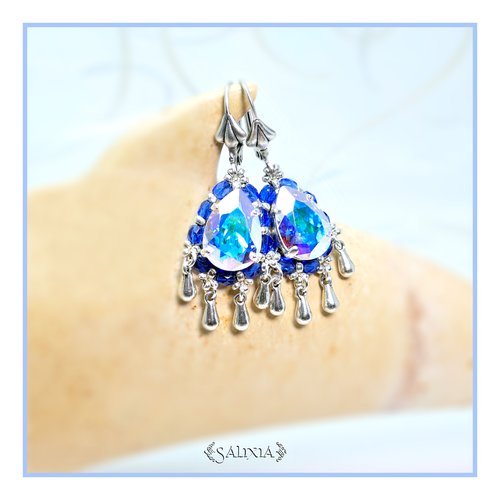 Boucles d'oreilles style victorien cabochons cristal dormeuses ou crochets au choix (#bo378)