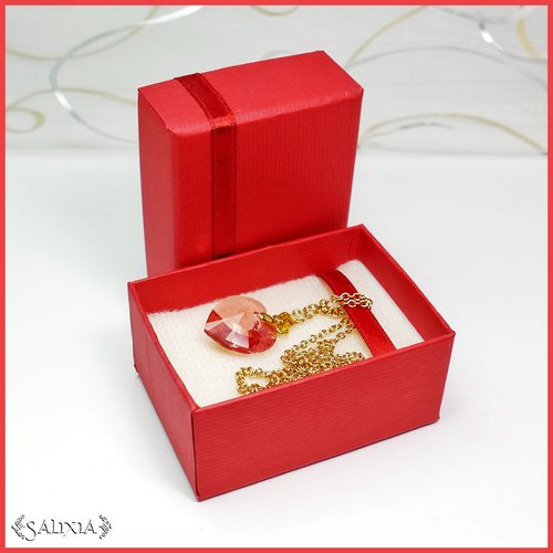 Boîte cadeau bijoux rouge, ruban fin en satin rouge 7x5x3cm (#bt12)