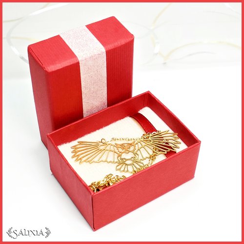 Boîte cadeau bijoux rouge, ruban blanc très irisé pailleté 7x5x3cm (#bt11)