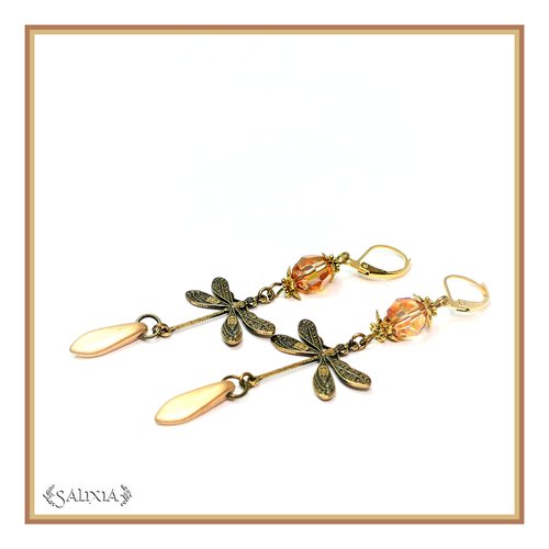 Boucles d'oreilles libellules style art nouveau cristal laiton très haute qualité dormeuses ou crochets au choix (#bo447)