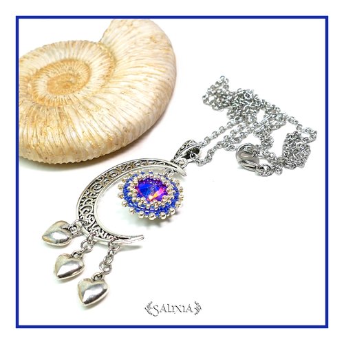 Pièce unique - collier elfique celtique pendentif tissé autour d'un cabochon aux magnifiques reflets (#c121)