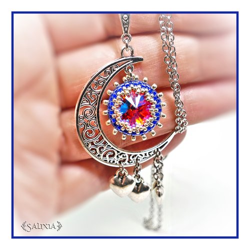 Pièce unique - collier elfique, celtique, pendentif tissé autour d'un cabochon aux magnifiques reflets (#c122)