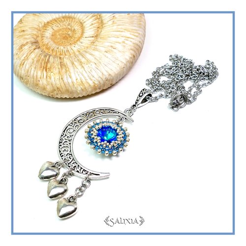 Pièce unique - collier elfique, celtique, pendentif tissé autour d'un cabochon aux magnifiques reflets (#c122)