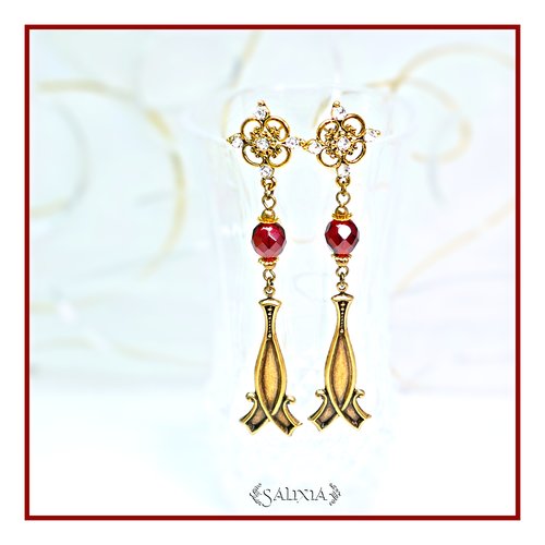 Pièce unique - boucles d'oreilles style art déco laiton haute qualité perles de bohème puces crochets ou dormeuses au choix (#bo450)
