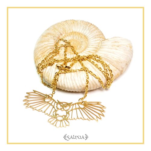 Collier pendentif hibou acier inoxydable doré (#c124)