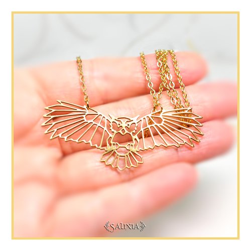 Collier pendentif hibou acier inoxydable doré (#c124)