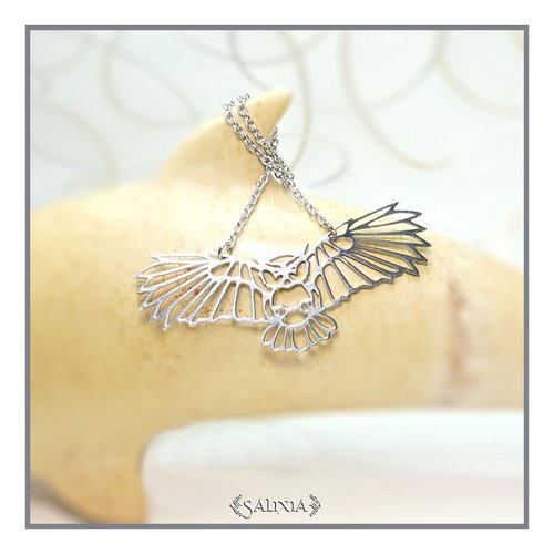 Collier pendentif hibou acier inoxydable (#c125)