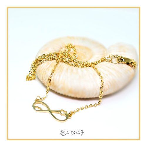 Collier pendentif symbole infini amour éternel petits coeurs entièrement en acier inoxydable doré (#c126)