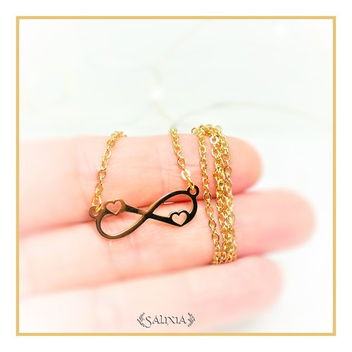 Collier pendentif symbole infini amour éternel petits coeurs entièrement en acier inoxydable doré (#c126.a)