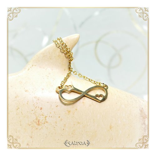 Collier pendentif symbole infini amour éternel petits coeurs entièrement en acier inoxydable doré (#c126)