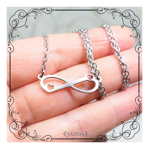 Collier pendentif symbole infini amour éternel petits coeurs entièrement en acier inoxydable (#c127)