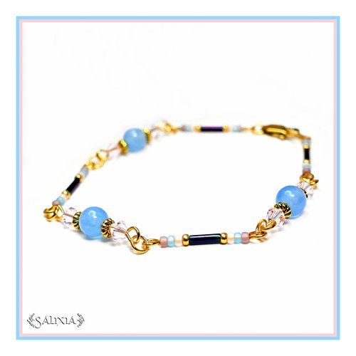 Bracelet collection "kirana" blue rosaline acier inoxydable doré (#bc127)