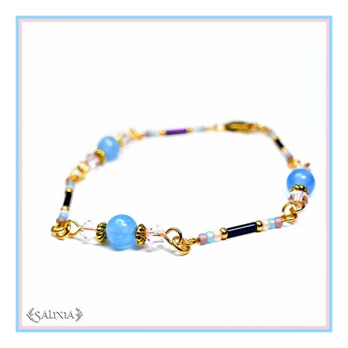 Bracelet collection "kirana" blue rosaline acier inoxydable doré (#bc127)