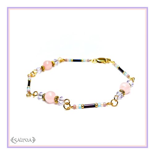 Bracelet collection "kirana" quartz rose acier inoxydable doré (#bc128)