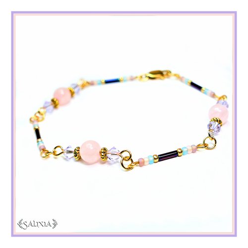 Bracelet collection "kirana" quartz rose acier inoxydable doré (#bc128)
