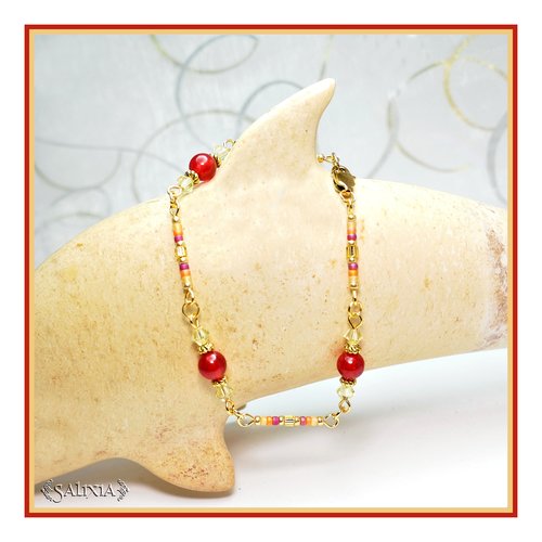 Bracelet collection "kirana" jade rouge cristal de swarovski acier inoxydable doré (#bc129)
