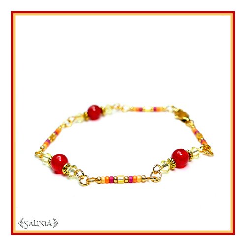 Bracelet collection "kirana" jade rouge acier inoxydable doré (#bc129)