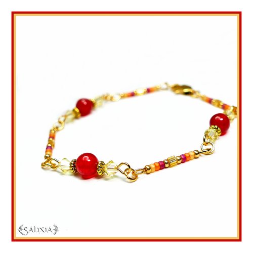 Bracelet collection "kirana" jade rouge acier inoxydable doré (#bc129)