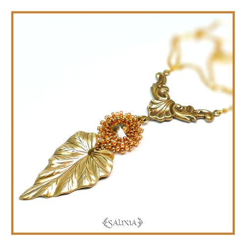 Pièce unique - collier victorien laiton très haute qualité pendentif cabochon en cristal (#c132)