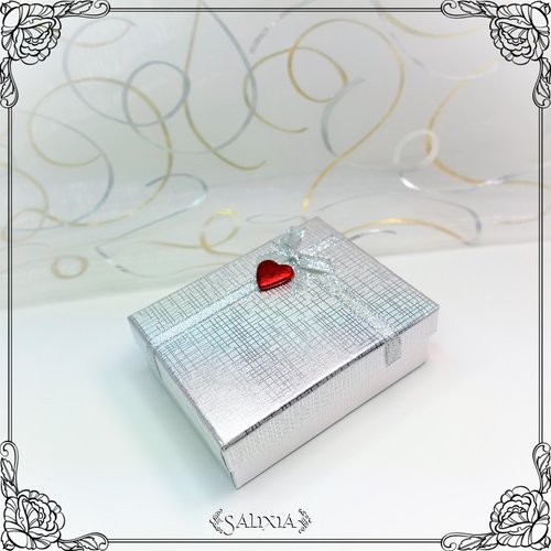 Boîte cadeau bijoux argent, petit coeur rouge 8,5x6,5x2,5 cm (#bt14)