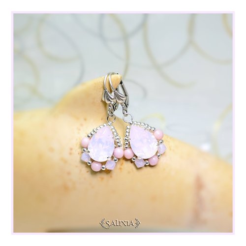 Boucles d'oreilles style victorien cabochons cristal rose opale dormeuses ou crochets au choix (#bo455)