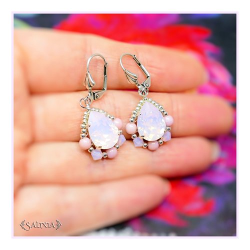 Boucles d'oreilles style victorien cabochons cristal rose opale dormeuses ou crochets au choix (#bo455)