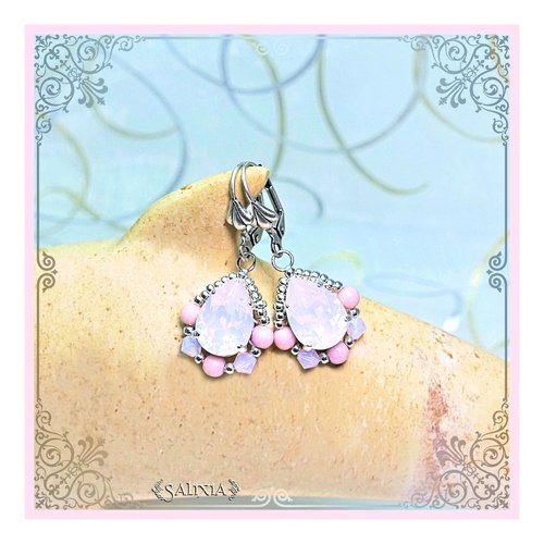 Boucles d'oreilles style victorien cabochons cristal rose opale dormeuses ou crochets au choix (#bo455)