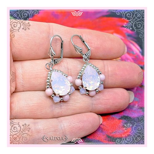 Boucles d'oreilles style victorien cabochons cristal rose opale dormeuses ou crochets au choix (#bo455)