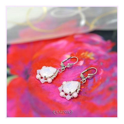 Boucles d'oreilles style victorien cabochons cristal rose opale dormeuses ou crochets au choix (#bo455)