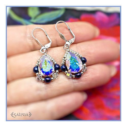 Boucles d'oreilles style victorien cabochons en cristal aurore boréale dormeuses ou crochets au choix (#bo456)