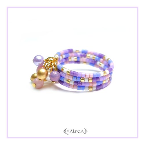 Bague à mémoire de forme, camaieu de mauve/rose/bleu/violet/doré (#bg13)