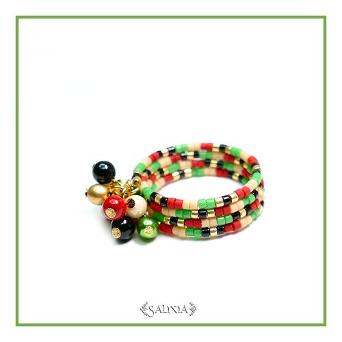 Bague à mémoire de forme, camaieu de noir/vert/rouge/beige/doré (#bg14)