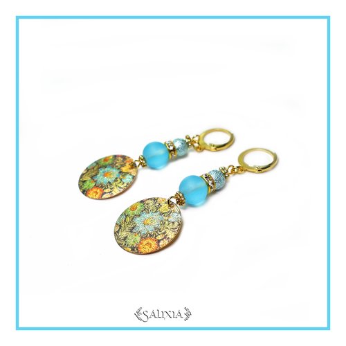 Boucles d'oreilles breloques et perles stardust perles sea glass turquoise créoles ou crochets acier inoxydable doré (#bo463)