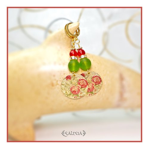 Boucles d'oreilles breloques roses stardust perles sea glass et perles de bohème créoles ou crochets acier inoxydable doré (#bo465)