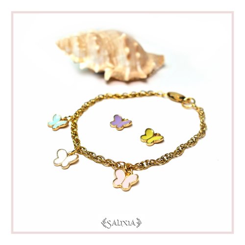 Bracelet breloques petits papillons acier inoxydable doré (#bc140.a)