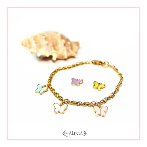 Bracelet breloques petits papillons acier inoxydable doré (#bc140.a)