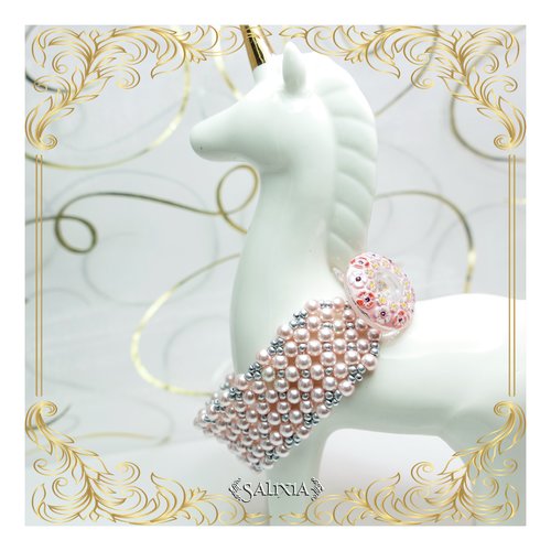 Pièce unique - bracelet fabiola rose poudré esprit belle époque art nouveau (#bc121 p149)