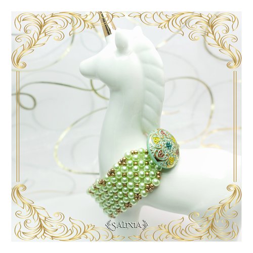 Pièce unique - bracelet fabiola vert tilleul esprit belle époque art nouveau (#bc122 p150)