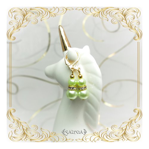 Boucles d'oreilles "fabiola" vert tilleul dormeuses dorées à l'or fin ou crochets acier inoxydable doré (#bo444 p150)