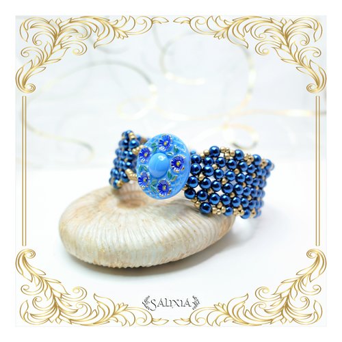 Pièce unique - bracelet "fabiola" bleu nuit style art nouveau belle époque (#bc123 p151)