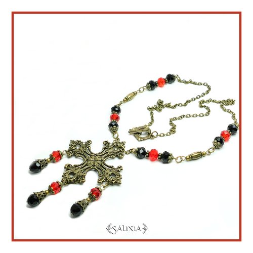 Pièce unique - collier "kenza" baroque médiéval cristal noir et rouge (#c136 p152)