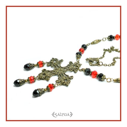 Pièce unique - collier "kenza" baroque médiéval cristal noir et rouge (#c136 p152)