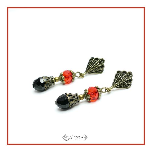 Boucles d'oreilles cristal rouge et noir kenza puces ou crochets au choix (#bo466 p152)