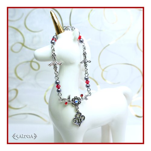Bracelet celtique médiéval "rowena" cristal perles hématite mousqueton acier inoxydable (#bc144 p154)