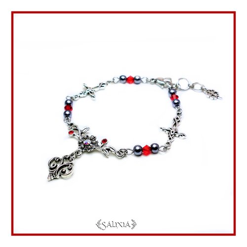 Bracelet celtique médiéval "rowena" cristal perles hématite mousqueton acier inoxydable (#bc144 p154)