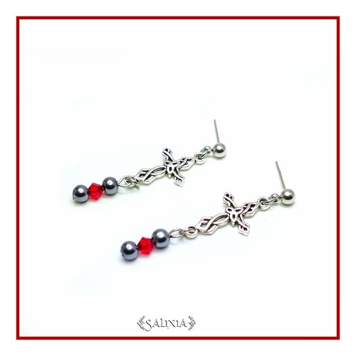 Boucles d'oreilles "rowena" celtiques médiévales cristal perles hématite puces ou crochets au choix (#bo468 p154)
