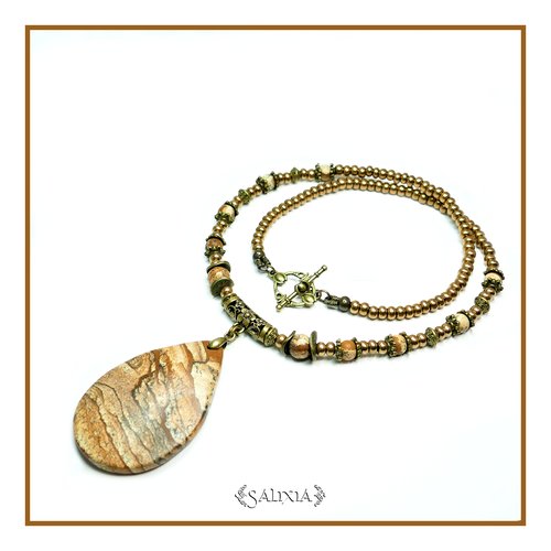 Pièce unique - collier "marissa" pendentif pierre fine de jaspe paysage (#c141 p156)