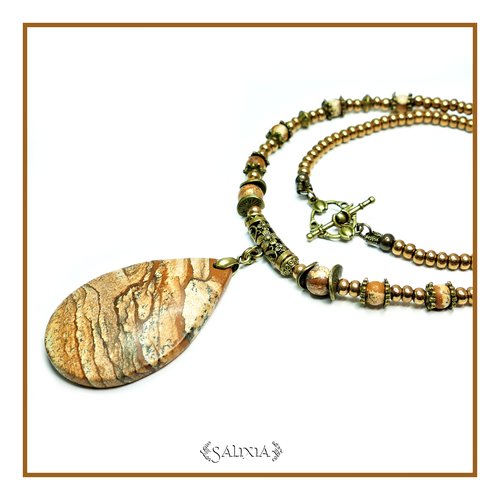 Pièce unique - collier "marissa" pendentif pierre fine de jaspe paysage (#c141 p156)